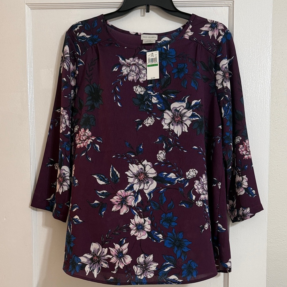 Van Heusen Women’s Plum Floral 3/4 Sleeve Blouse